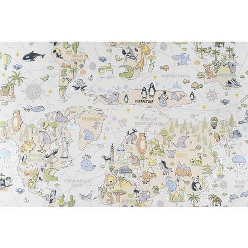Детские обои с картой мира 20135-02, флизелиновые, вспененный винил, 1,06х10м, в детскую комнату, метровые