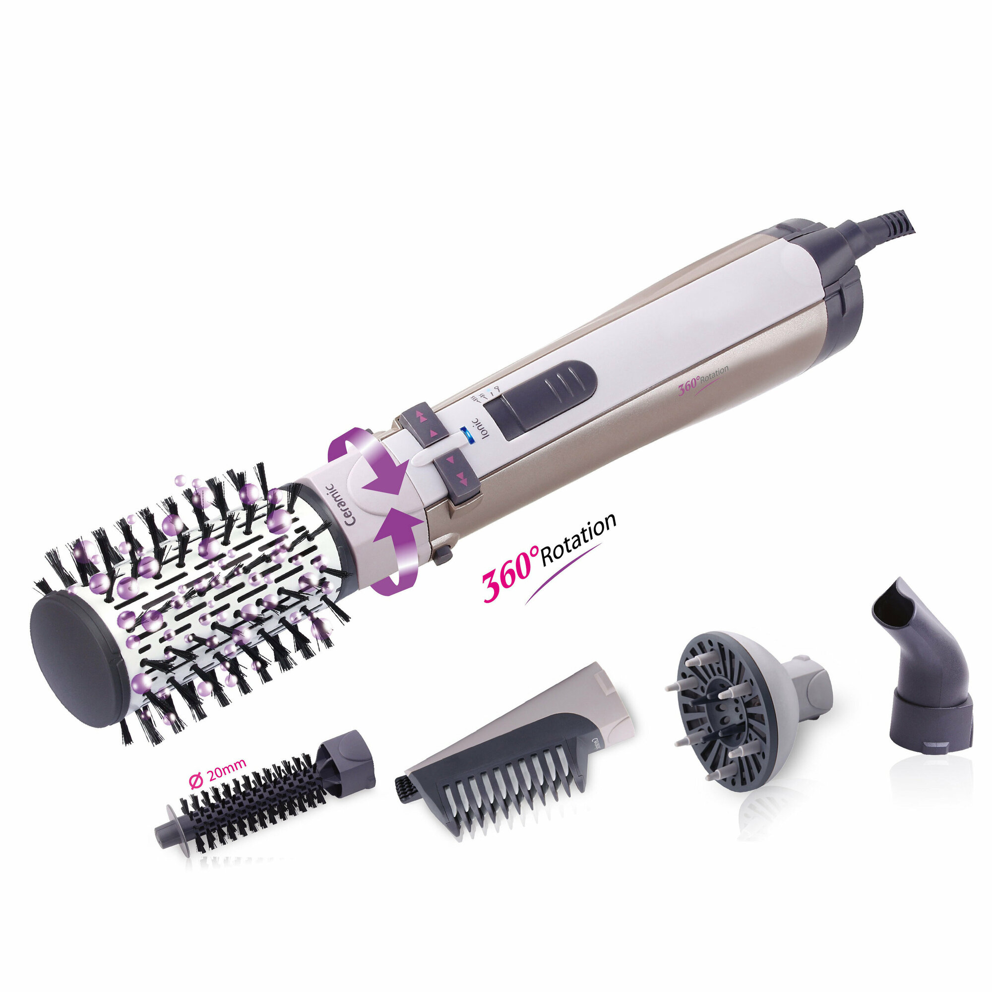 Профессиональный фен щетка для волос/ Термощетка для укладки волос / Стайлер c вращающейся щеткой / Фен расческа с концентратором/стайлер