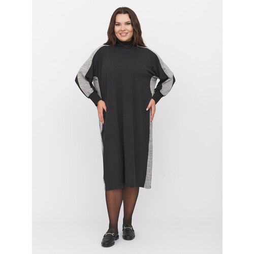 фото Платье-свитер zory, повседневное, оверсайз, миди, размер 72-74, черный, серый