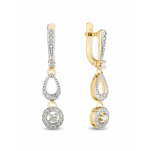 Серьги Гатамов, белое, комбинированное, желтое золото, 585 проба, родирование, бриллиант, длина 3.2 см, золотой, желтый