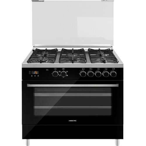 Газоэлектрическая плита HIBERG FEG 950-25 MB широкая 111 л газ-контроль электроподжиг электрогриль черное стекло 9387700₽
