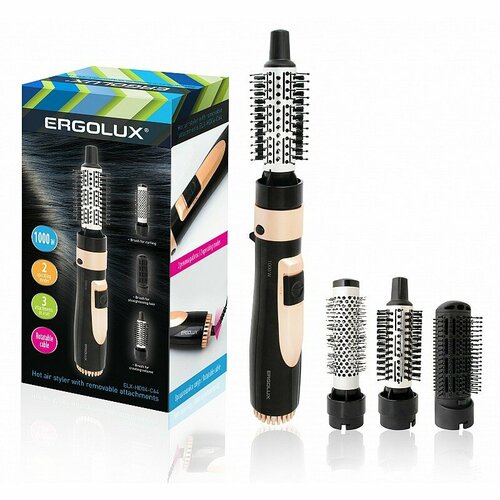 ERGOLUX ELX-HD04-C64 черныйзолото PRO фен-расческа с 3 насадками 1000Вт 220-240В цена за 1 шт 199200₽