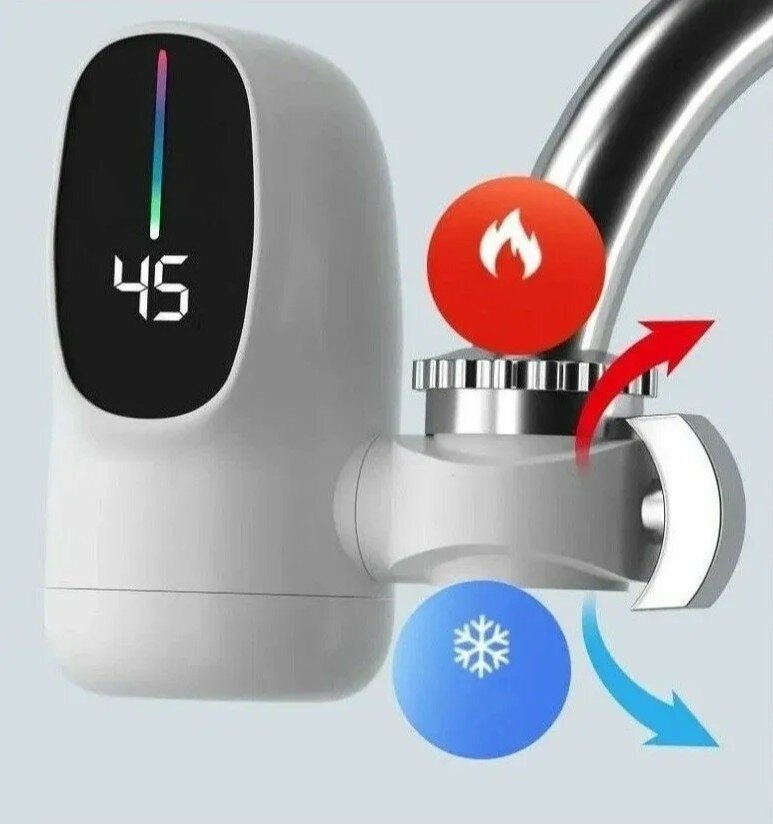 Водонагреватель проточный с установкой на кран с отображением температуры нагрева воды