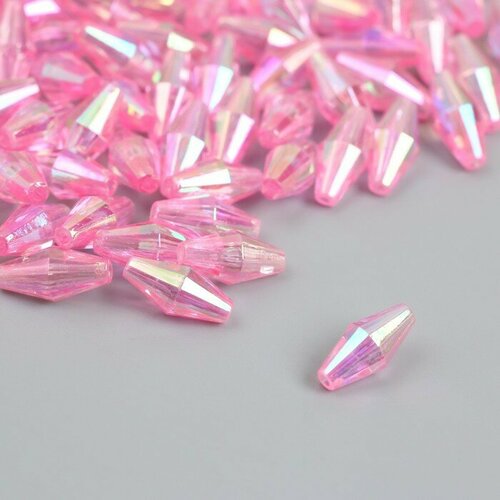 Бусины для творчества пластик Ромб-кристалл голография розовый набор 20 гр 0,6х0,6х1,2 см 989630