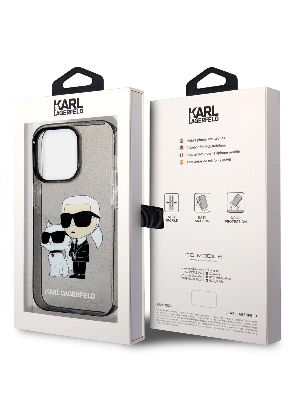 Lagerfeld для iPhone 15 Pro чехол PC/TPU NFT Karl & Choupette Hard Glitter Black