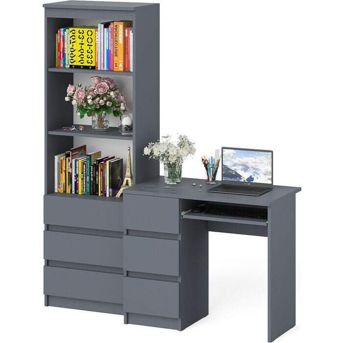 фото Комплект СВК Мори Стол компьютерный МС-6 левый + Стеллаж МСТ600.3, цвет графит