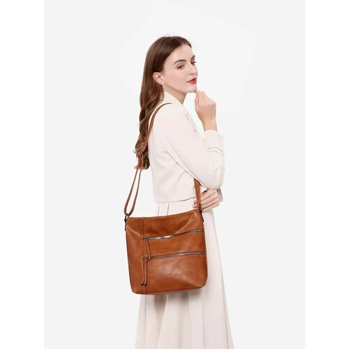 фото Сумка мессенджер bianca rina ae-7790-1/bw, фактура гладкая, коричневый