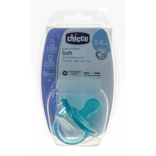 CHICCO Пустышка силиконовая от 0 до 6 месяцев, голубая, 1 шт.