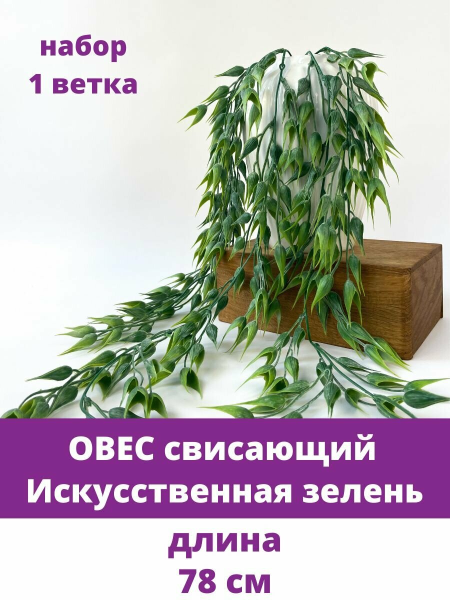 Овес, Ампельное растение, искусственная зелень свисающая, цвет Зеленый, 78 см, 1 шт