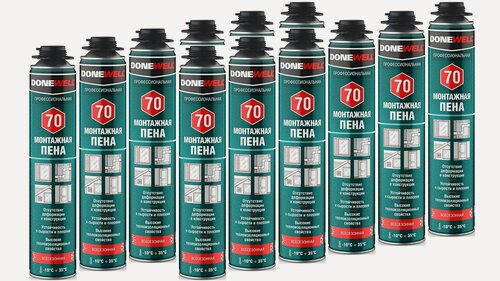 Изображение товара Комплект из 12 штук пена монтажная профессиональная всесезонная DONEWELL 70 1000 мл
