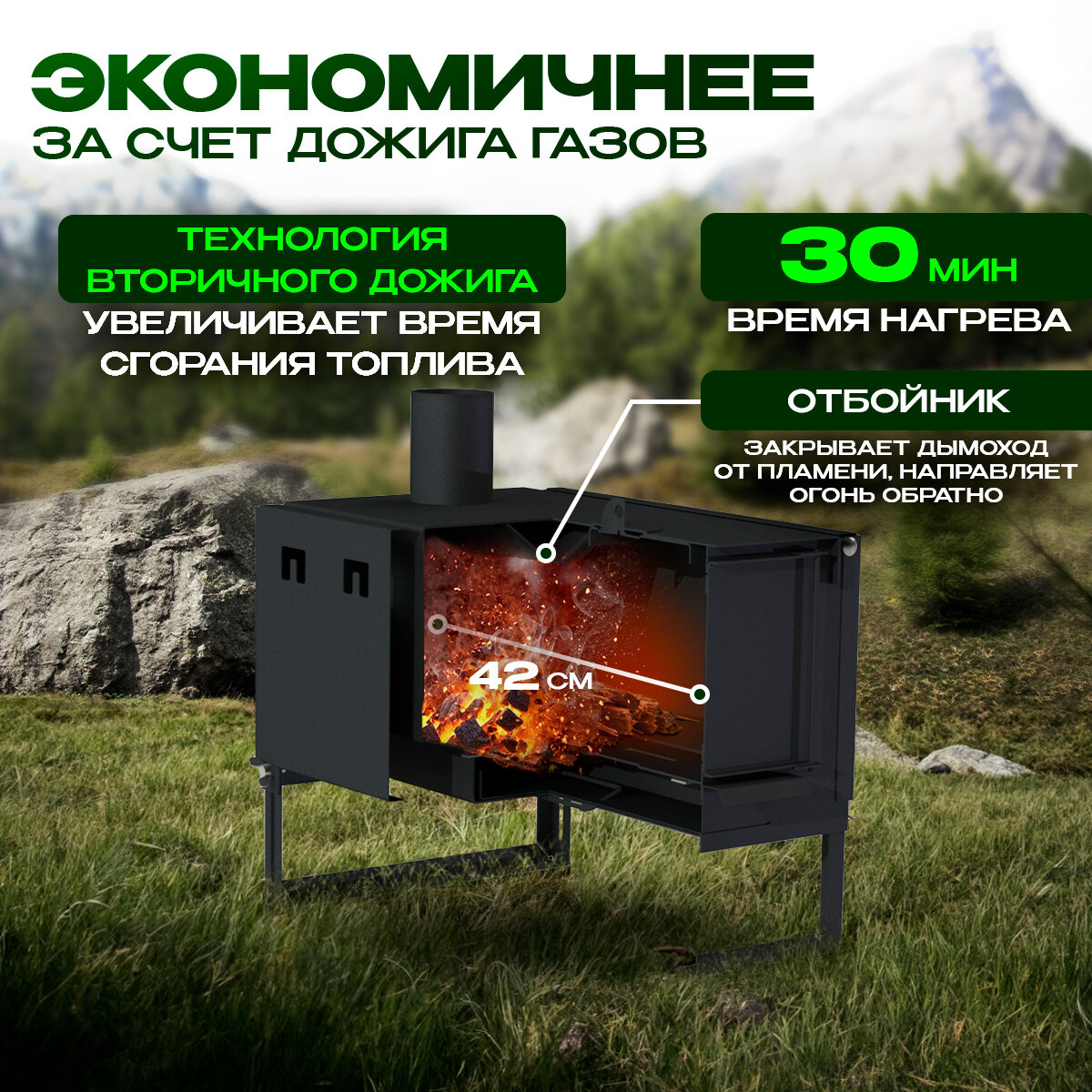 Печь отопительная, печьмастер, мобильная, 50М3 - фотография № 4