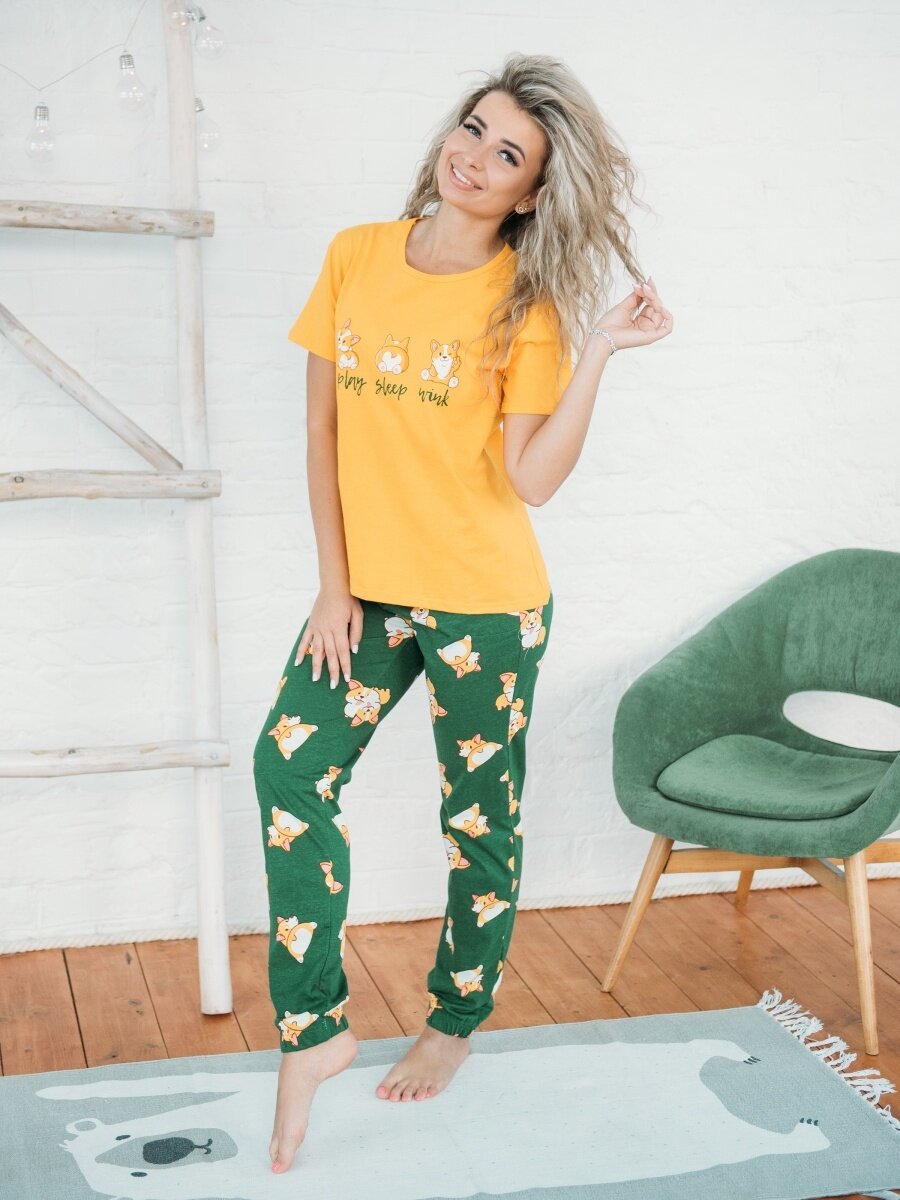 Пижама со штанами Корги комплект домашний - фотография № 1
