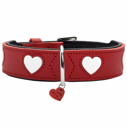 Ошейник кожаный для собак Hunter Love XL: 61-68 см, красный/белый (Р)