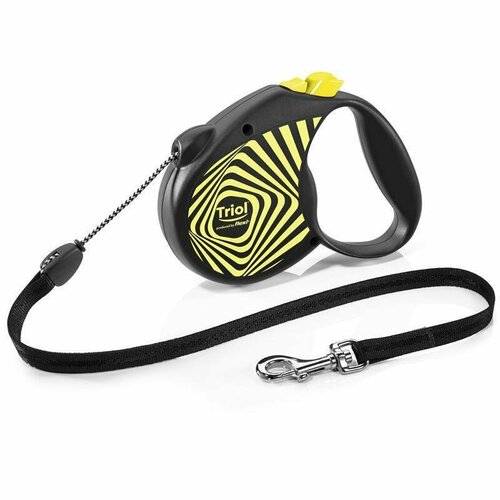 поводок рулетка для собак triol life geometry yellow s 5м до 12 кг трос Поводок-рулетка для собак Triol by Flexi Life Geometry Yellow M, размер 14.9x3.3x10.5см, черный с желтым