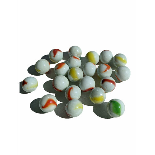 Стеклянные шарики Riota камешки марблс/грунт стеклянный Блестящие непрозрачные с цветным узором Белый, 16 мм, 30 шт