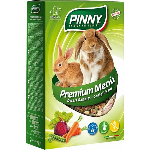 Корм Pinny Premium Menu Rabbit для карликовых кроликов, с морковью, горохом и свеклой, 2.5 кг
