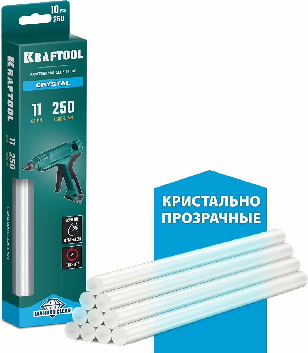 Кристально клеевые стержни KRAFTOOL Cristal прозрачные 11х250 мм 10 шт. (06846-10)