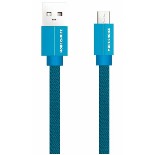 Дата-кабель More choice USB 2.1A для micro плоский USB K20m нейлон 1м (Blue)