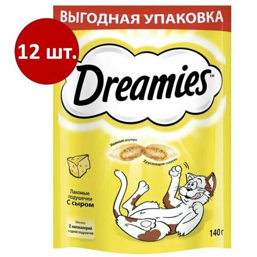 Лакомство Dreamies Лакомые подушечки для взрослых кошек с сыром, 140г - 12 шт