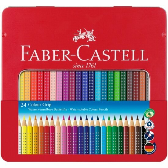 Карандаши цветные Faber-castell "Grip", 24цв, трехгран, заточен, метал. упак.