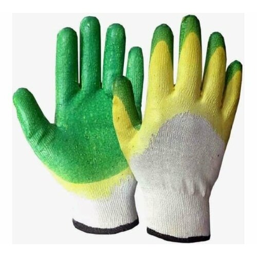 Перчатки с двойным покрытием и желтым и зеленым латексом СВС / рабочие перчатки / 10 пар