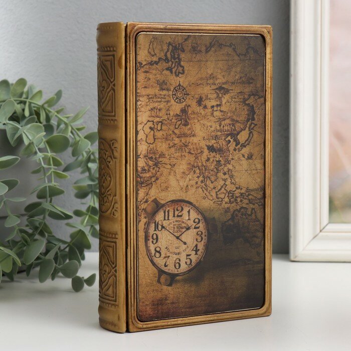 Шкатулка-книга, "Старинная карта и часы" 20х12х4 см