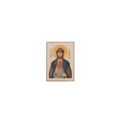 Икона Александр Невский 12х8,5 АН-01 прямая печать по левкасу, золочение, золочение #126360