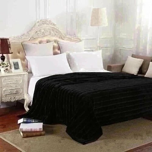 Покрывало-плед из искусственного меха Кролик шиншилла 200 х 220 см черный 1850₽