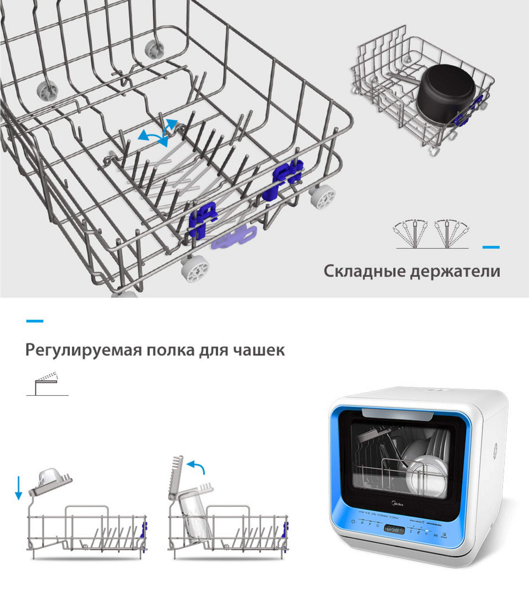 Компактная посудомоечная машина Midea MCFD42900BLMINI-i / MCFD42900GMINI-i / MCFD42900ORMINI-i