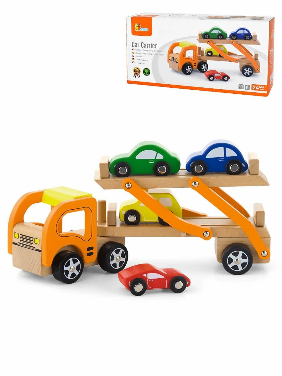 Игровой набор Трейлер с 4 машинками (дерево) Viga 44641