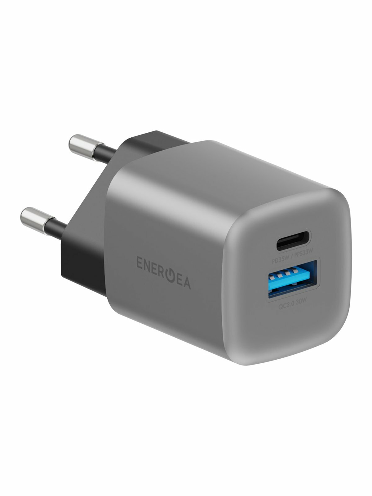 Сетевое зарядное устройство EnergEA Ampcharge GaN35, USB-C PD35 + USB-A QC30 total 35W Gunmetal