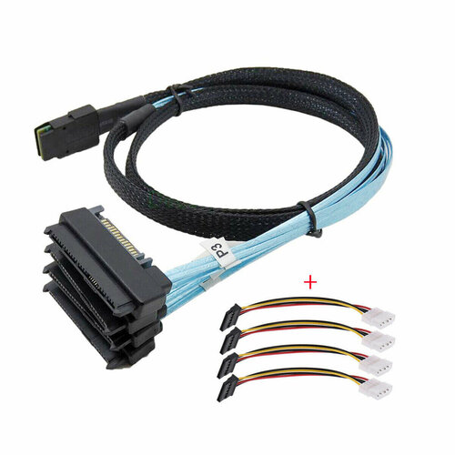 Кабель Mini SAS HD SFF-8087 - 4xSFF-8482 + 5.25 MOLEX POWER 1.0м mini sas cable sff 8087 to sff 8087 mini sas 4i 36 pin to 36pin 90 degree angle cable 0 7 m 1m