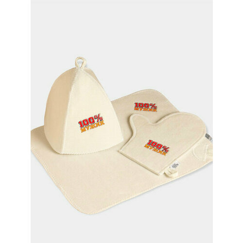 Банный набор вышивка шапка, коврик и рукавица 