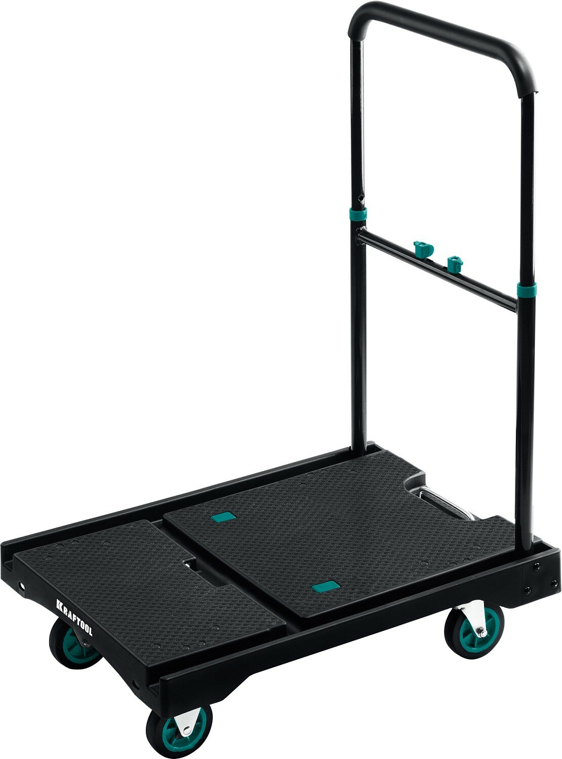 фото KRAFTOOL до 150 кг, платформа 68,0 х 49,5см, складная рукоятка, складные колёса d10см, вес - 9,3кг, платформенная тележка (38780-150)