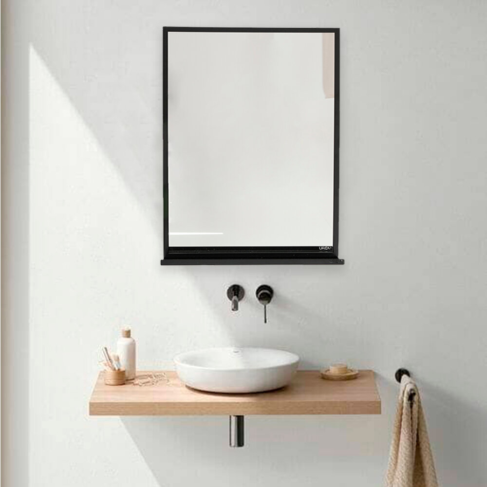Зеркало для ванны 50х70 с полкой UROOM в металлической раме черное - фотография № 10