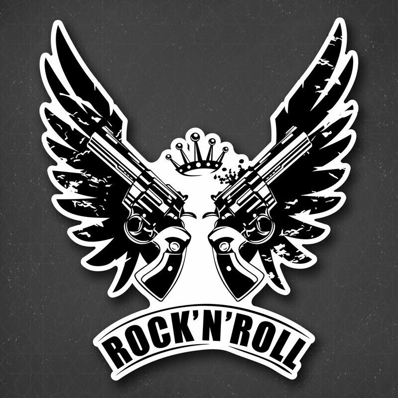 Наклейка на авто "Револьверы с крыльями - Rock N Roll" 19x21 см