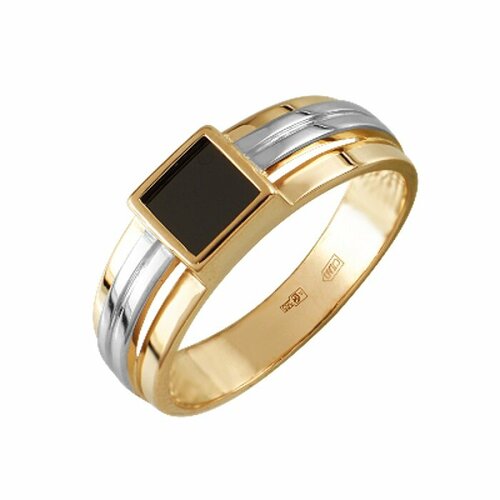 Кольцо SANIS, комбинированное золото, 585 проба, оникс, размер 20