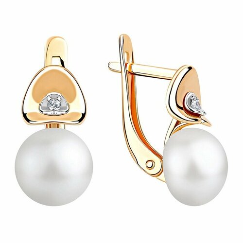 Серьги Prima Exclusive, красное золото, 585 проба, фианит, жемчуг