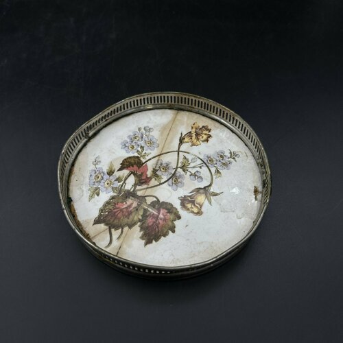 Подставка под бутылку с цветочным декором, фаянс, деколь, металл