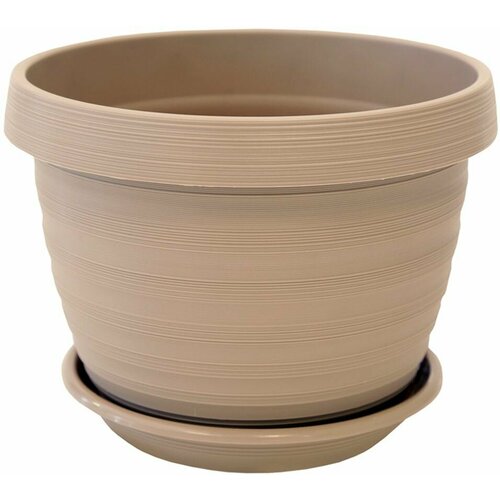 Пластиковый горшок Толео D 20см фраппе с подносом х3шт