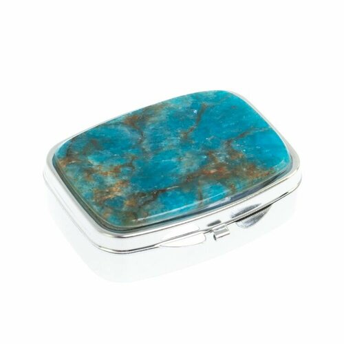 Таблетница на 2 отделения камень голубой апатит цвет серебро 126710