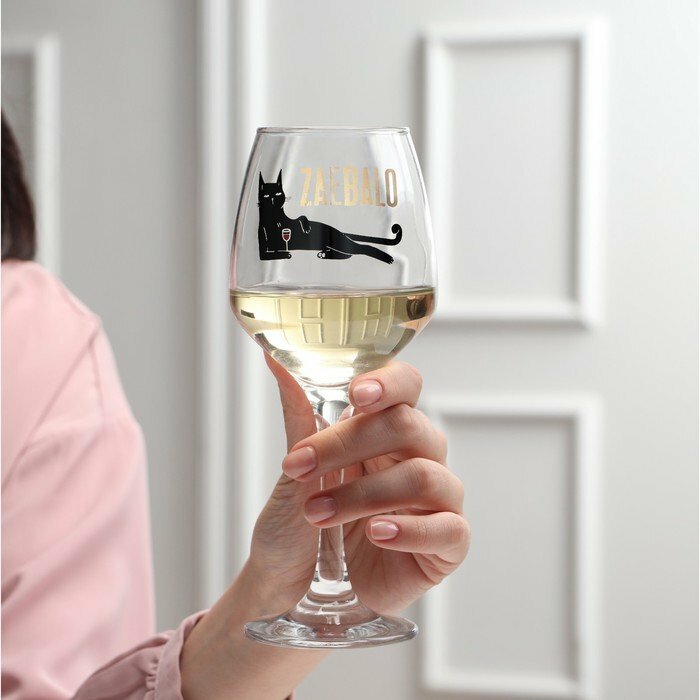 фото Бокал для вина «Уставший кот», 350 мл, тип нанесения рисунка: деколь (комплект из 3 шт)