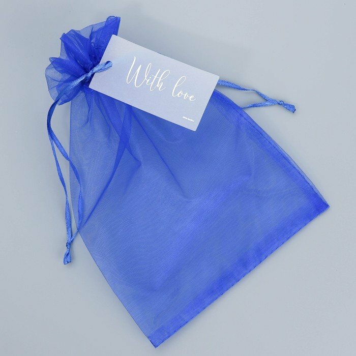 Мешочек подарочный органза синий «С любовью», с шильдиком, 16 х 24 см +/- 1.5 см (комплект из 50 шт)