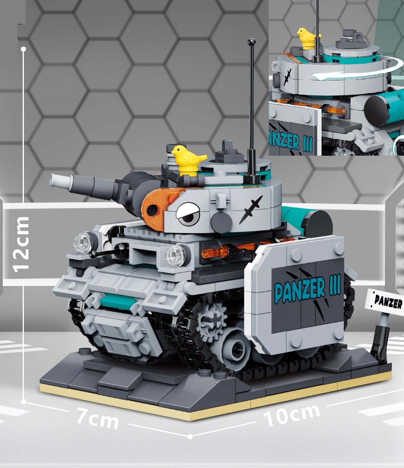 Конструктор 3Д из миниблоков RTOY Танк, подвижная башня, 532 детали - WL2063