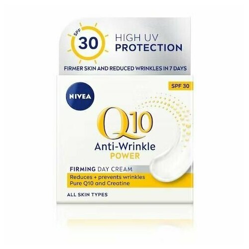 Укрепляющий дневной крем против морщин Nivea Q10plus Anti-Wrinkle Power Extra Protection Day Cream SPF 30 с креатином 50 мл (Из Финляндии)