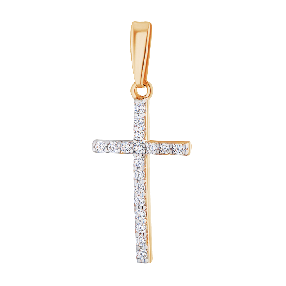 Крестик Ювелир Карат, красное золото, 585 проба, фианит