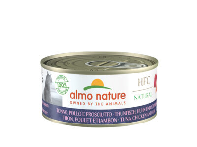 Almo Nature Консервы для Кошек с Курицей, Тунцом и Ветчиной (HFC - Natural - Tuna, Chicken and Ham) 5131H, 0,150 кг