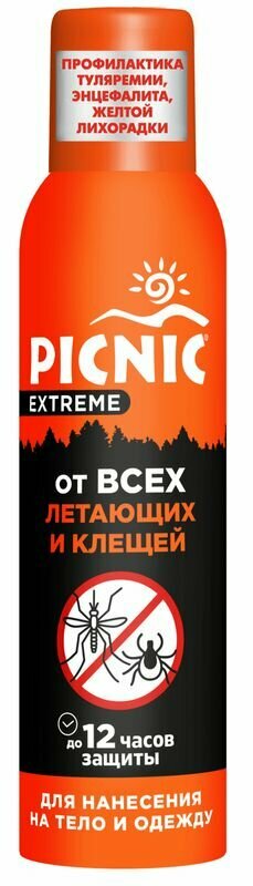 Спрей репеллент от всех видов летающих кровососущих насекомых и клещей Picnic Extreme