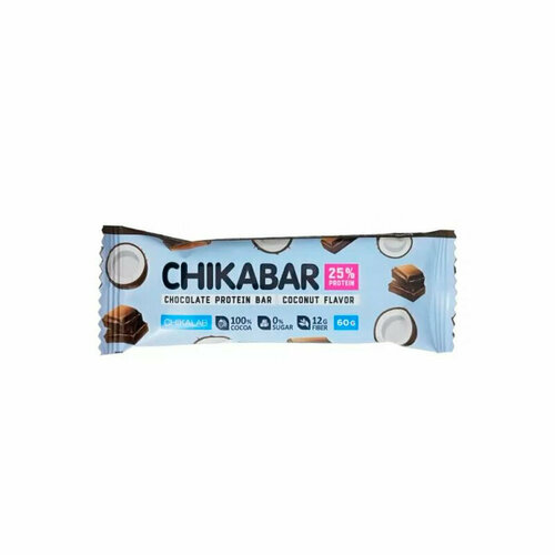 Батончик глазированный с начинкой CHIKALAB Coconut 60 г протеиновый батончик chikalab темный без добавок 100 г шоколад