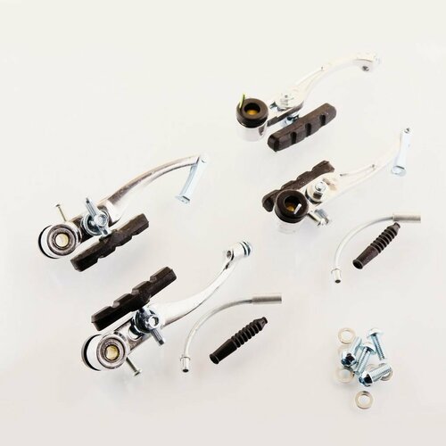 фото Тормоз велосипеда v-brake (хром) (комплект, перед + зад) (mod.5) "ds" нет бренда